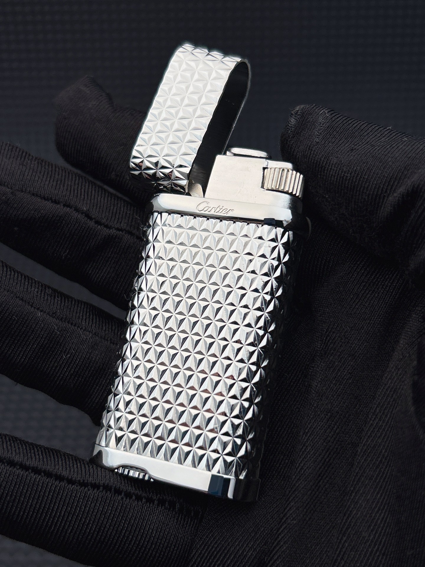 Cartier Lighter Silver Diamond Guilloche Edition With Gift Box