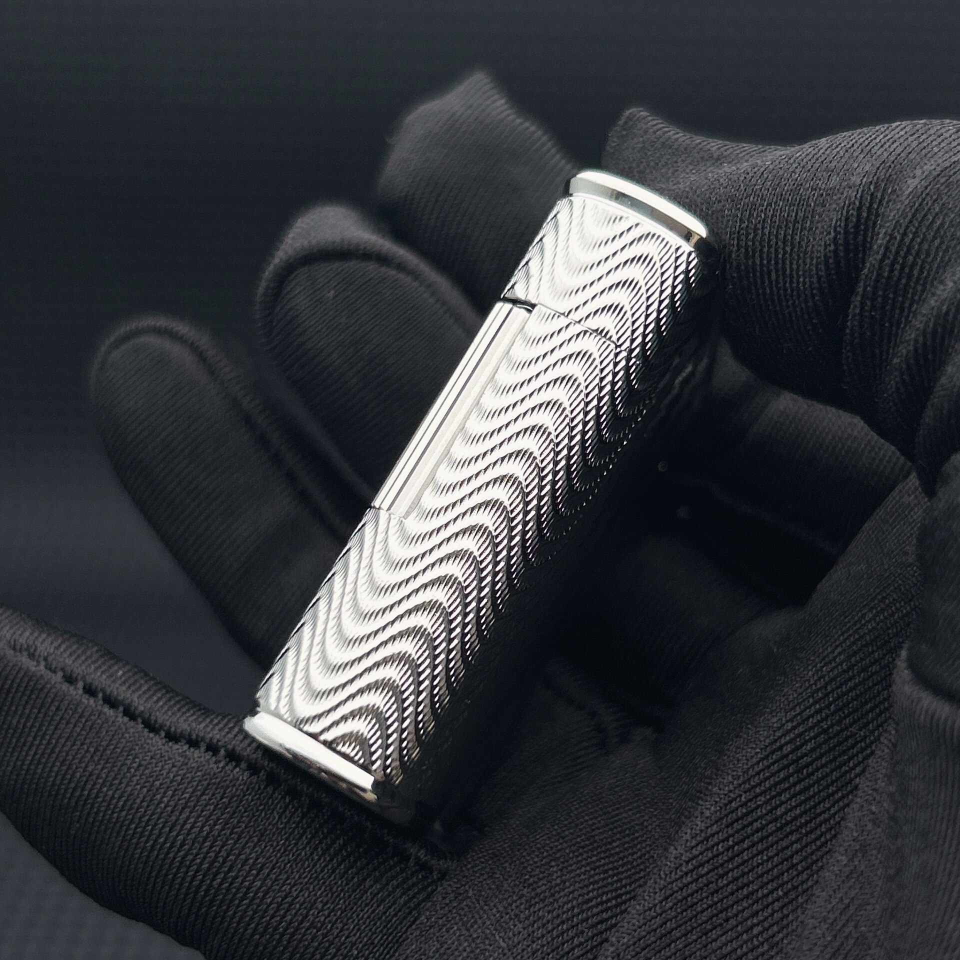 ST Dupont L1 Small Size Silver Wave Pattern Lighter With Gift Box