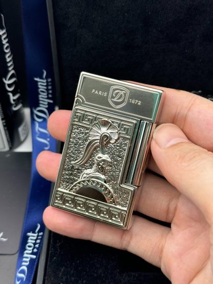 ST Dupont Ligne 2 Athena Relief Lacquer Double Flame Lighter Silver Limited Edition