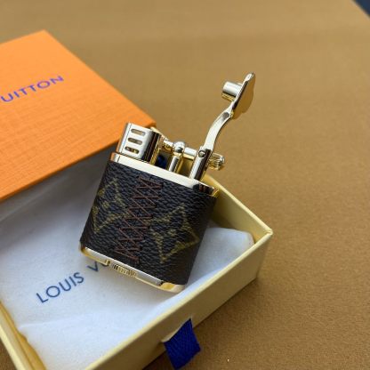 Vintage Kerosene Lighter – Brass Body Monogram Leather Stitch Design