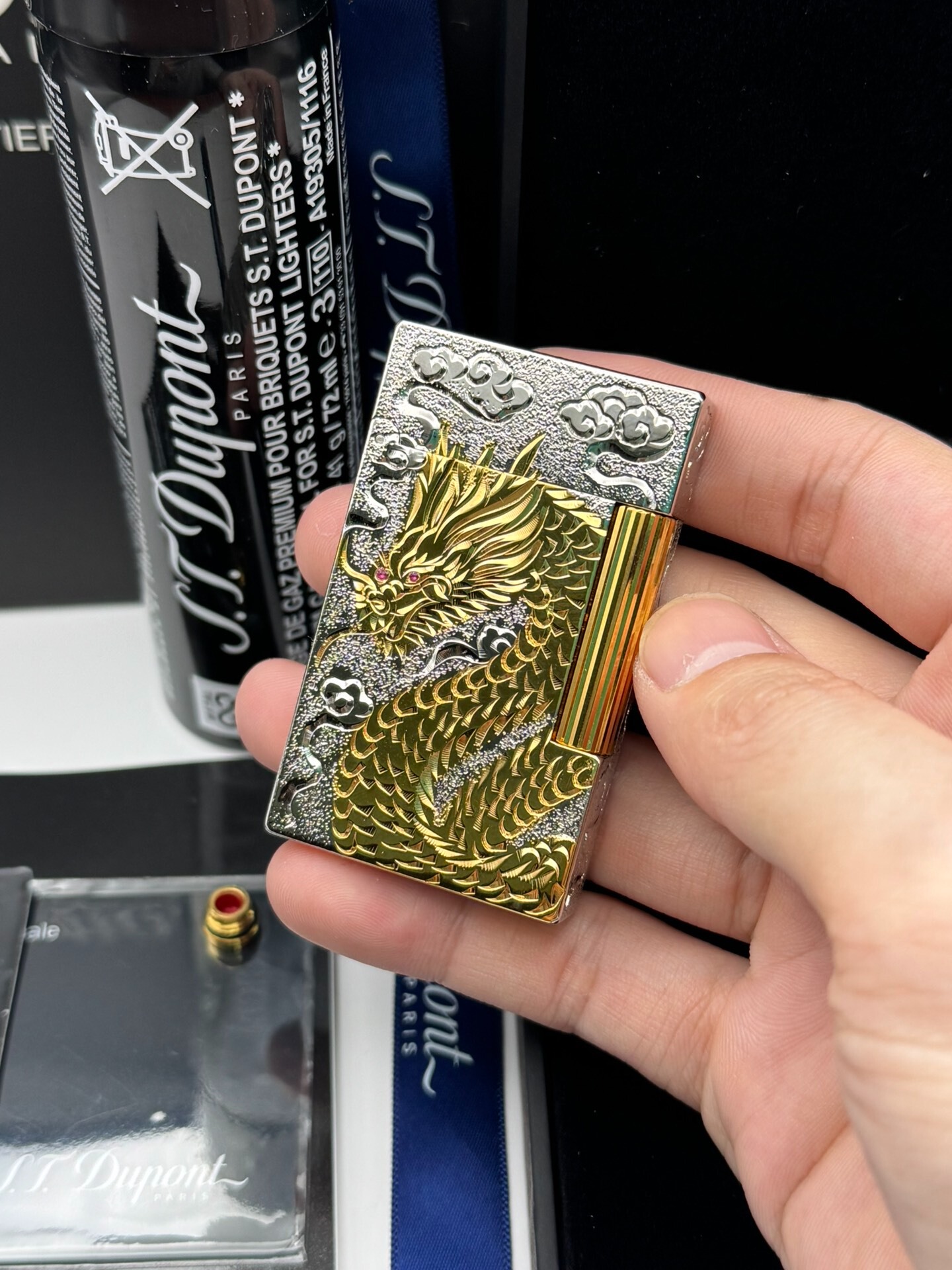 ST Dupont Ligne 2 Dragon Phoenix Double Flame Lighter Solid Copper