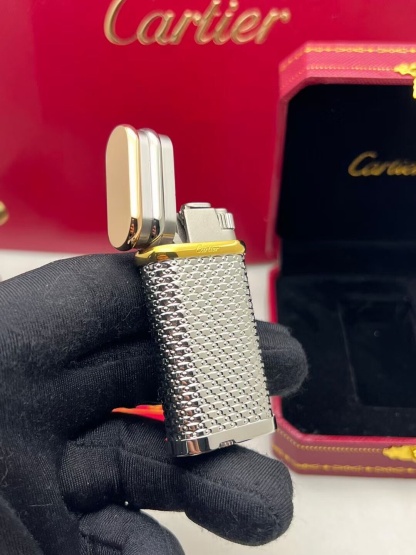 Cartier Lighter Silver Diamond-Pattern with Gold Accent