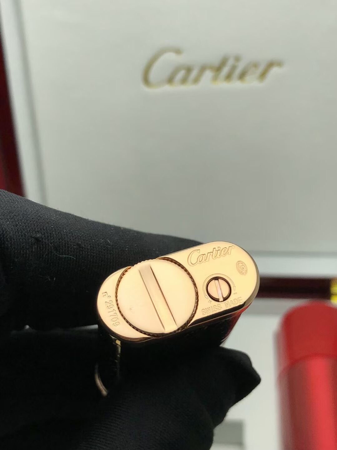 Cartier Lighter Black & Gold Lacquer Geometric & Cloud Motif Edition