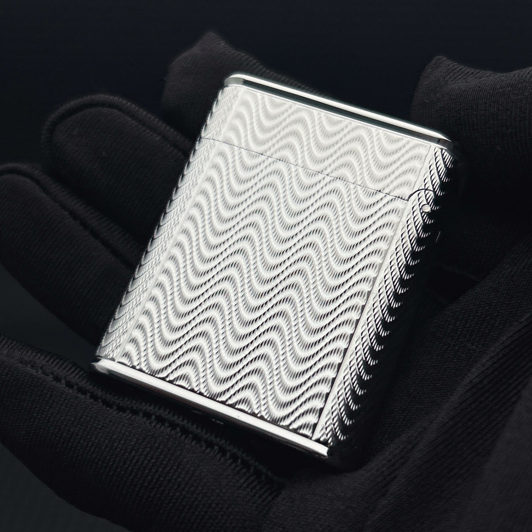 ST Dupont L1 Small Size Silver Wave Pattern Lighter With Gift Box