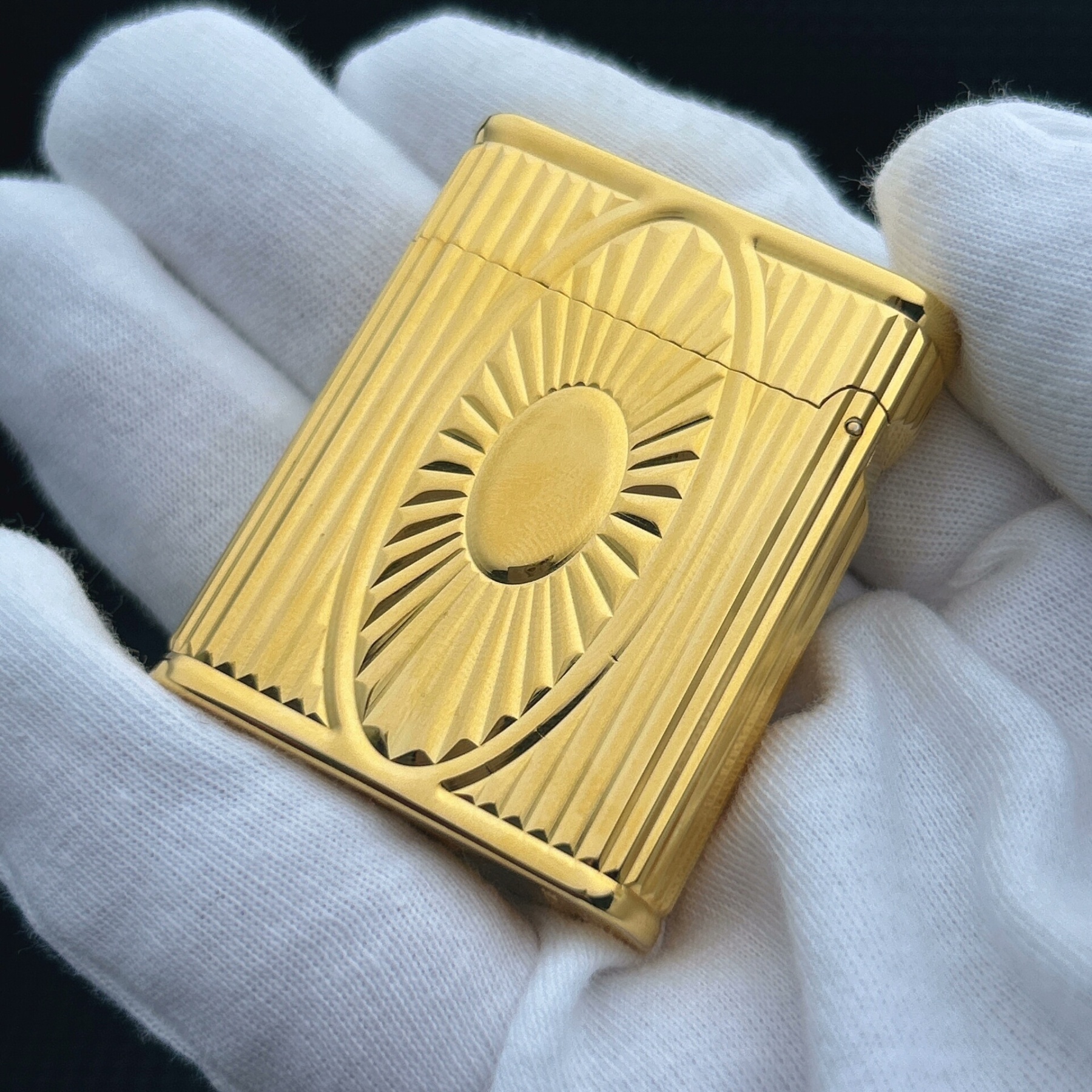 ST Dupont L1 Small Size Gold Eye of the Sun Lighter With Gift Box