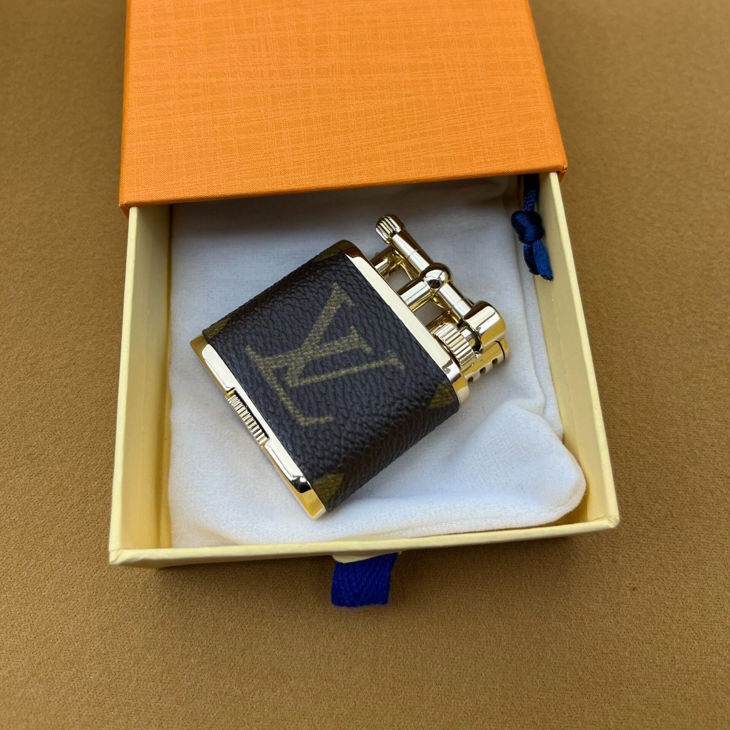 Vintage Kerosene Lighter – Brass Body Monogram Leather Stitch Design