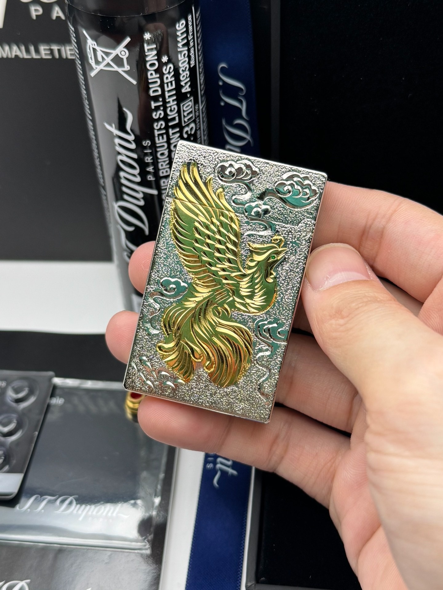 ST Dupont Ligne 2 Dragon Phoenix Double Flame Lighter Solid Copper