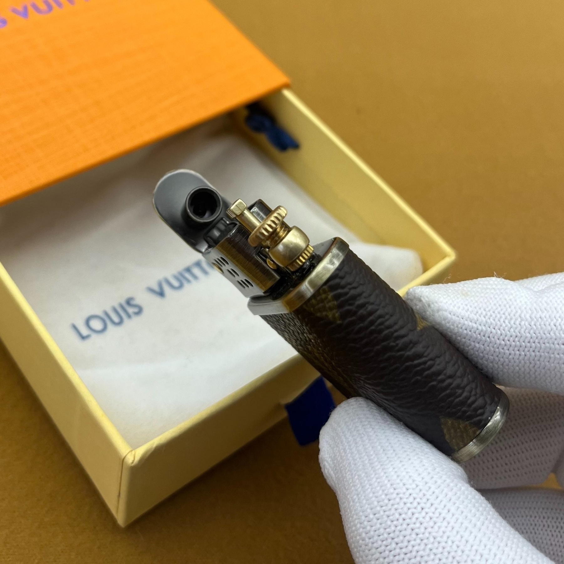 Vintage Kerosene Lighter – Brass Body Monogram Leather Antique Metal Design