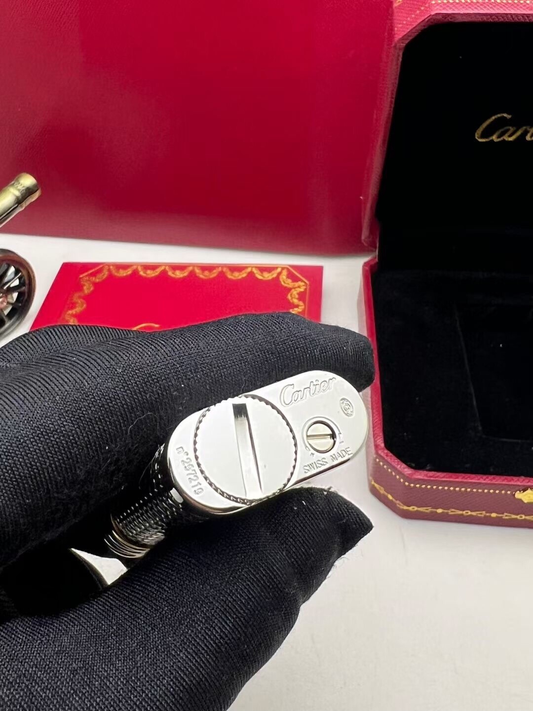Cartier Lighter Silver Diamond-Pattern with Gold Accent
