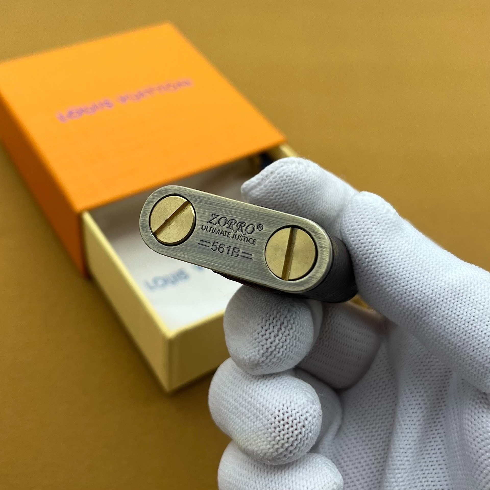 Vintage Kerosene Lighter – Brass Body Monogram Leather Antique Metal Design