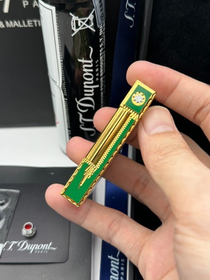ST Dupont Ligne 2 French Court Green Enamel Limited Edition Brass Lighter