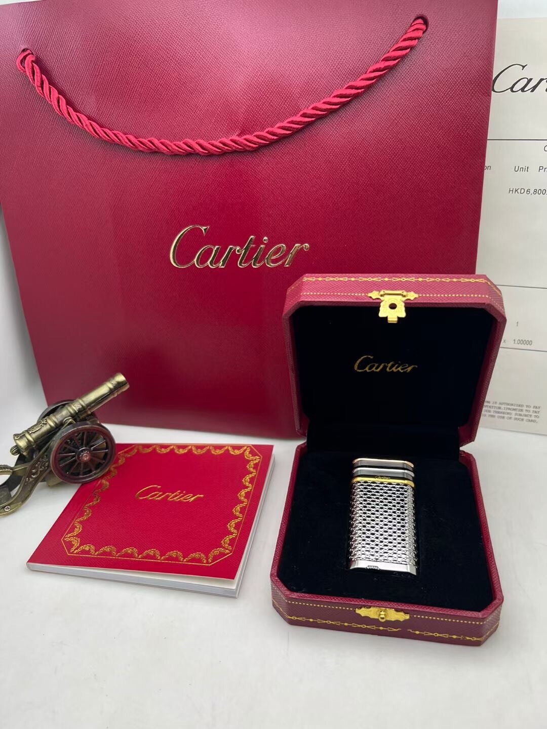Cartier Lighter Silver Diamond-Pattern with Gold Accent