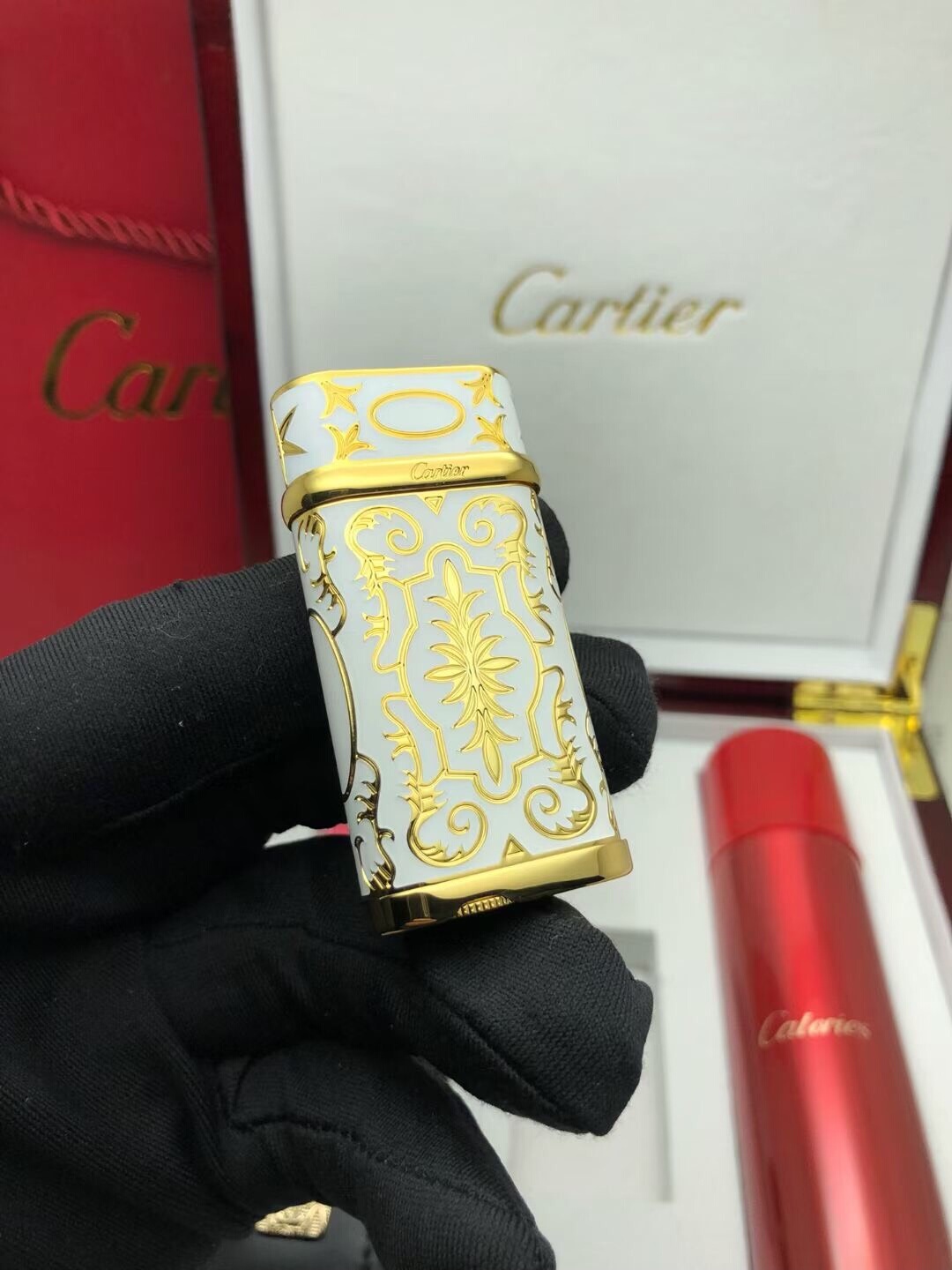 Cartier Lighter White & Gold Baroque Scrollwork Edition