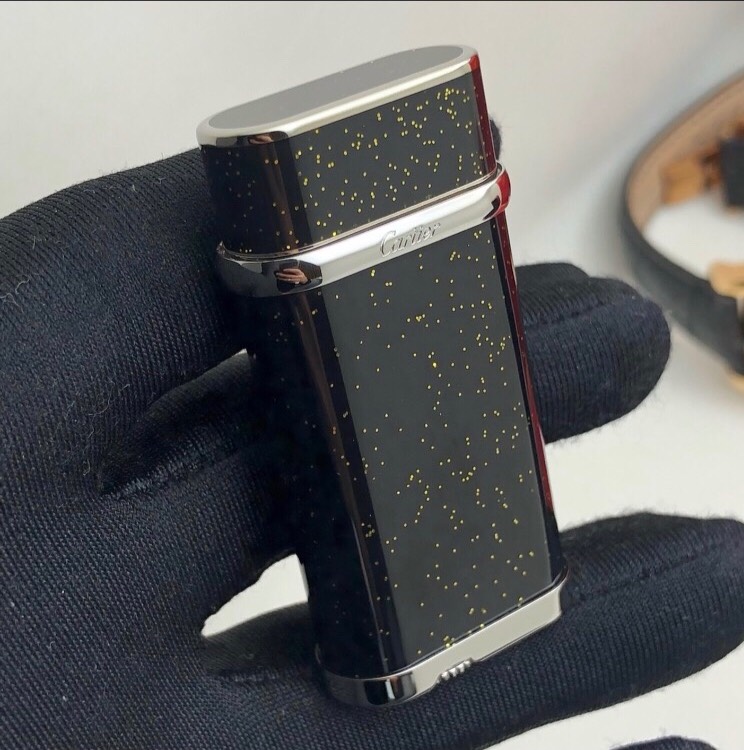 Cartier Lighter Deep Black Lacquer with Silver Dust Sparkle Edition