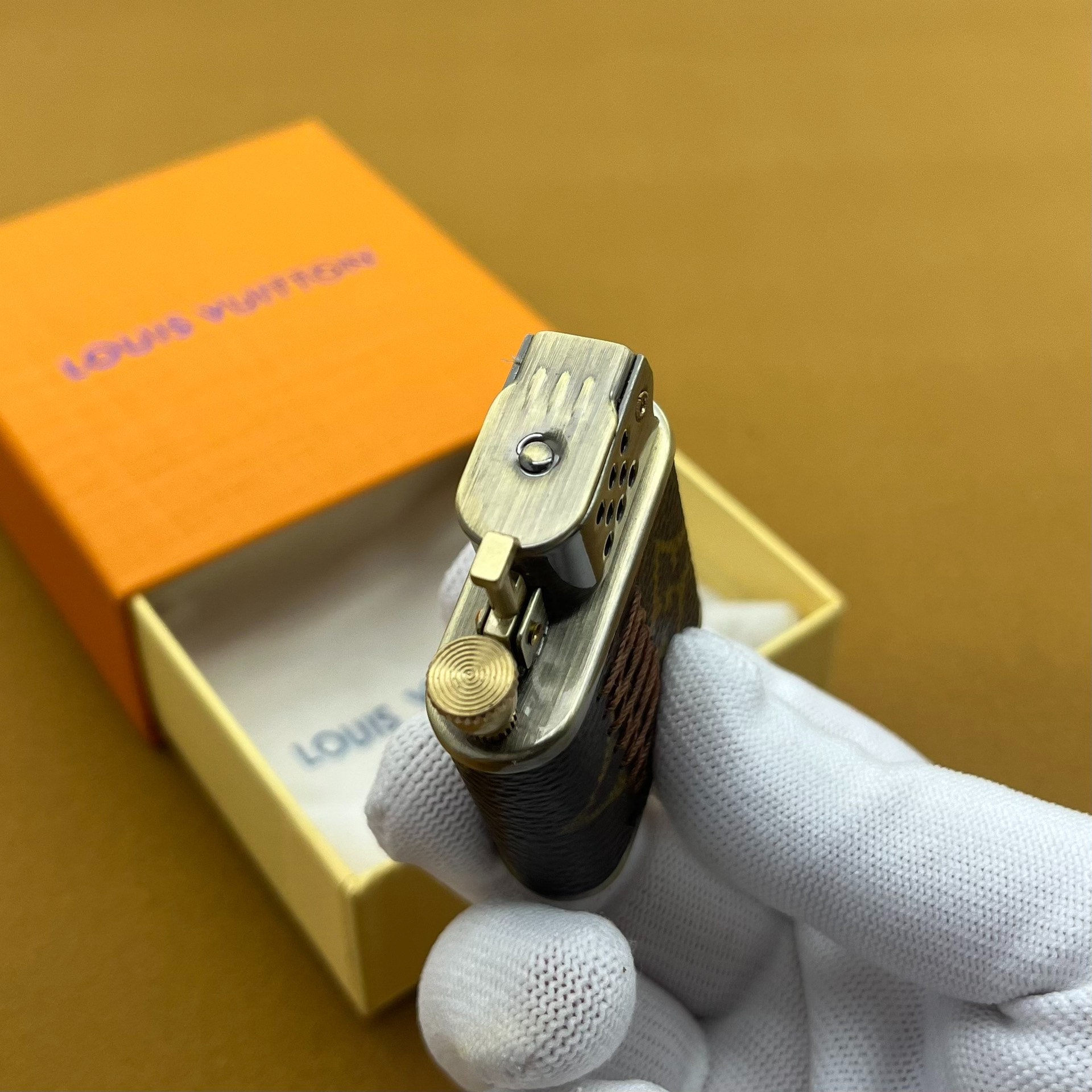 Vintage Kerosene Lighter – Brass Body Monogram Leather Antique Metal Design