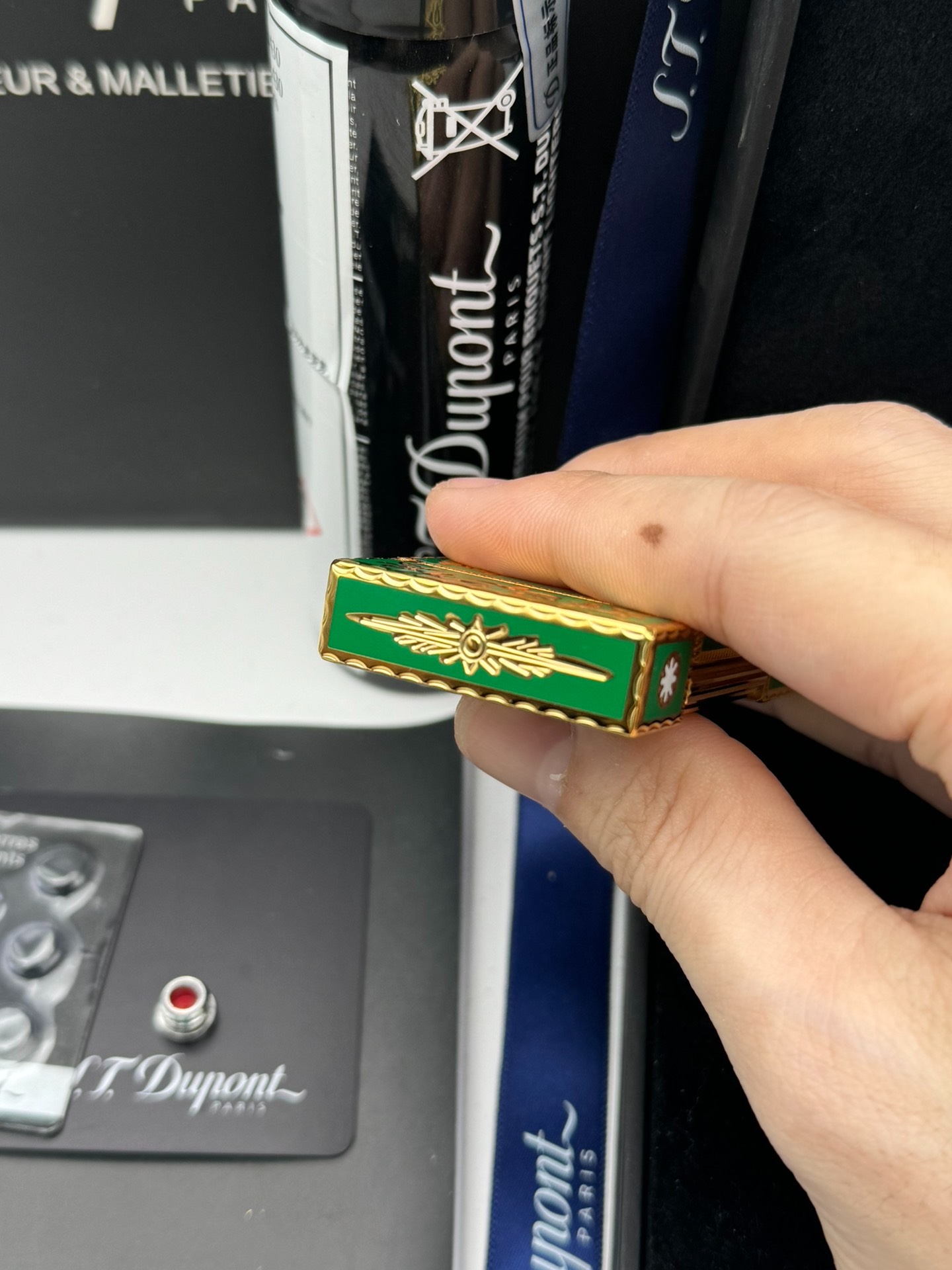 ST Dupont Ligne 2 French Court Green Enamel Limited Edition Brass Lighter