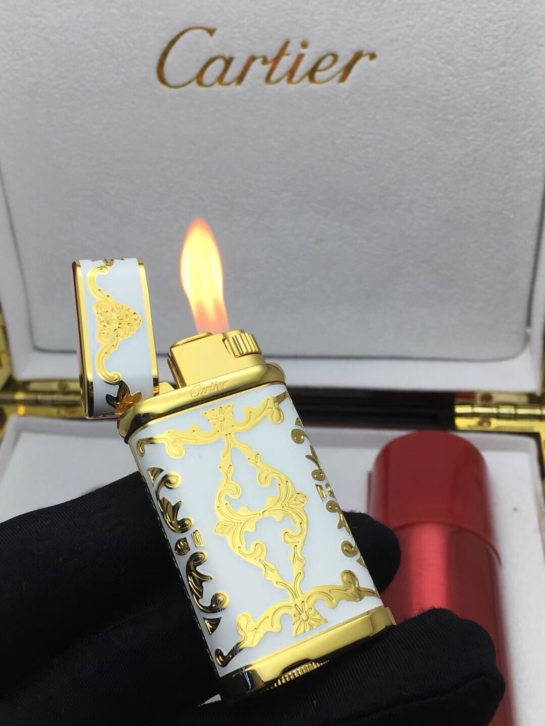 Cartier Lighter White & Gold Vintage Baroque Scroll Edition