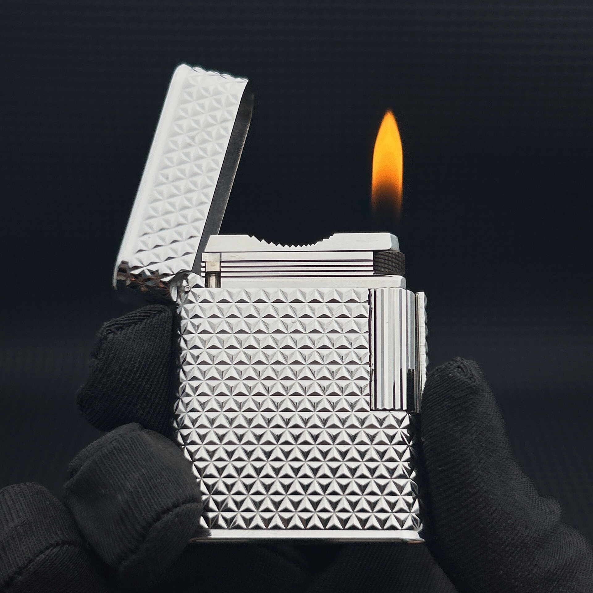 ST Dupont L1 Small Size Silver Sunburst Guilloche Lighter With Gift Box