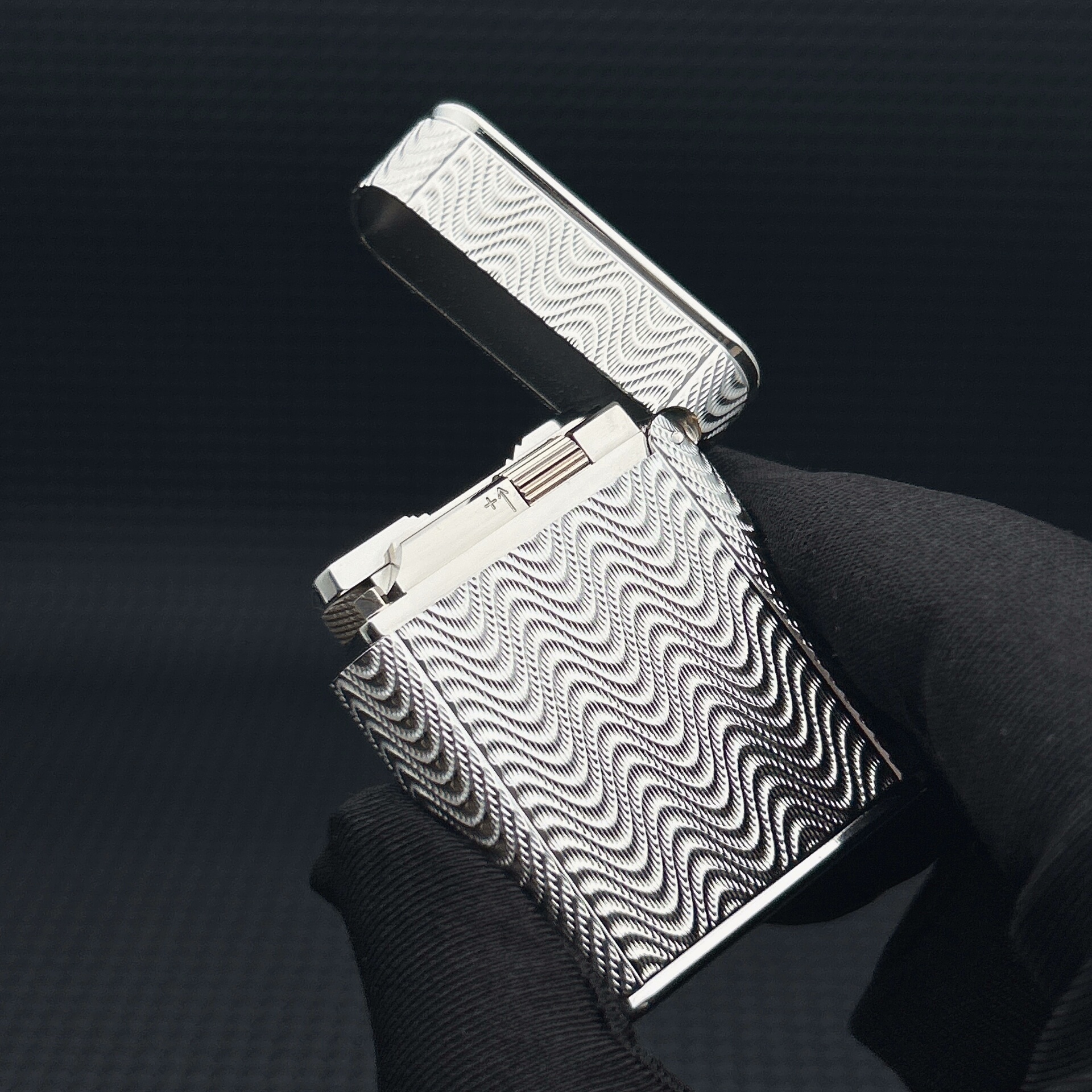 ST Dupont L1 Small Size Silver Wave Pattern Lighter With Gift Box