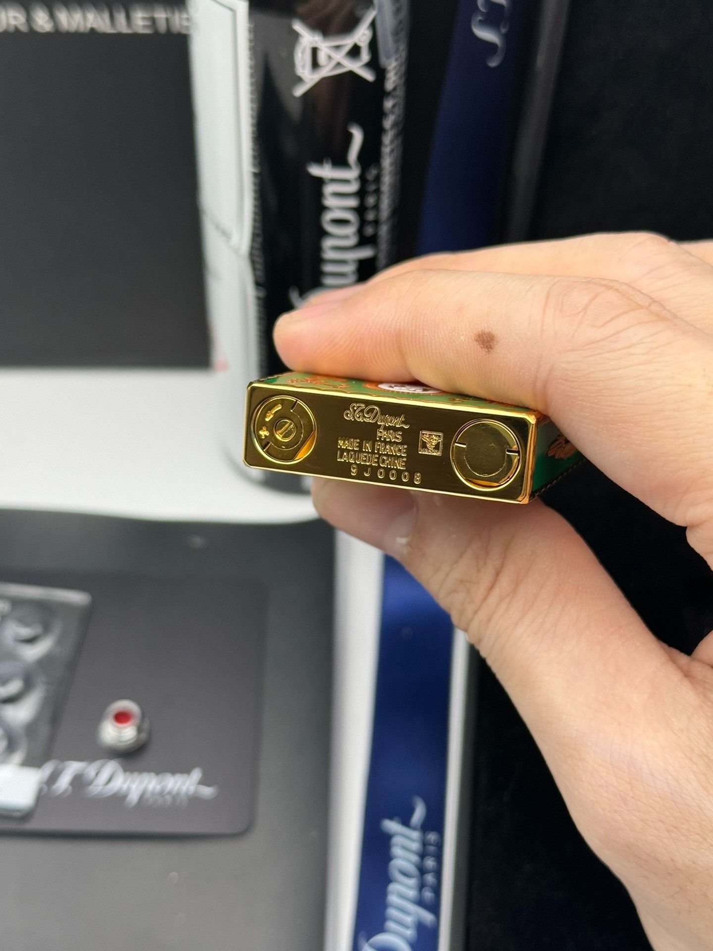 ST Dupont Ligne 2 French Court Green Enamel Limited Edition Brass Lighter