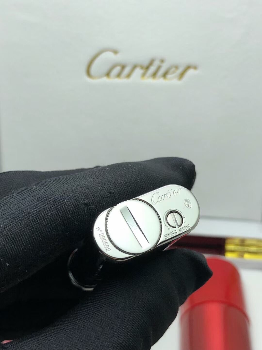 Cartier Lighter Black Lacquer Geometric & Cloud Motif Edition