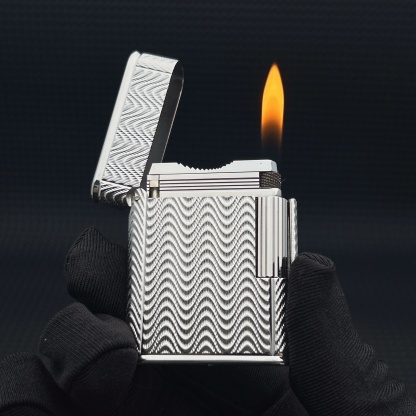 ST Dupont L1 Small Size Silver Wave Pattern Lighter With Gift Box