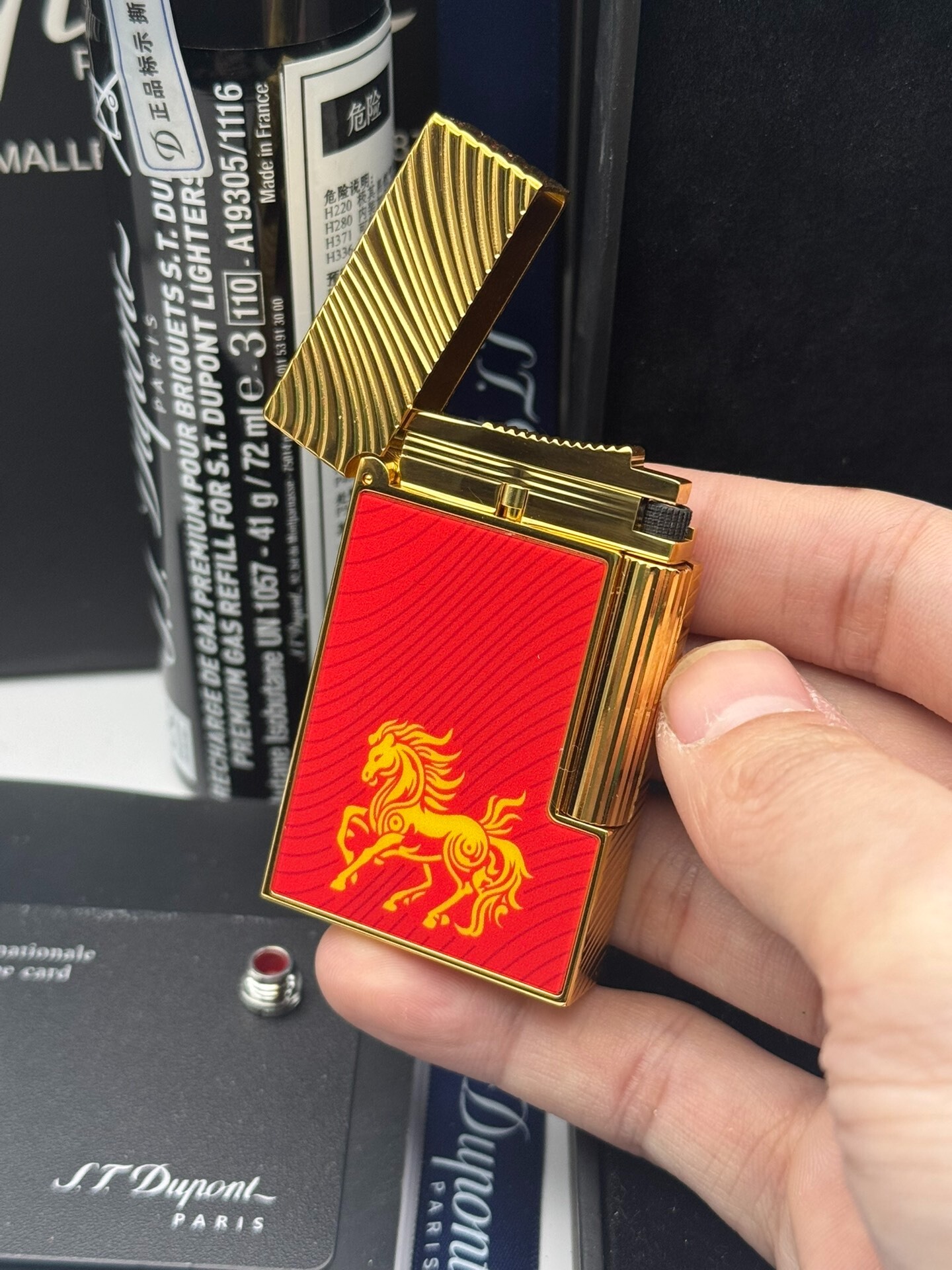 ST Dupont Ligne 2 Year of the Horse Red & Gold Limited Edition Lighter With Gift Box