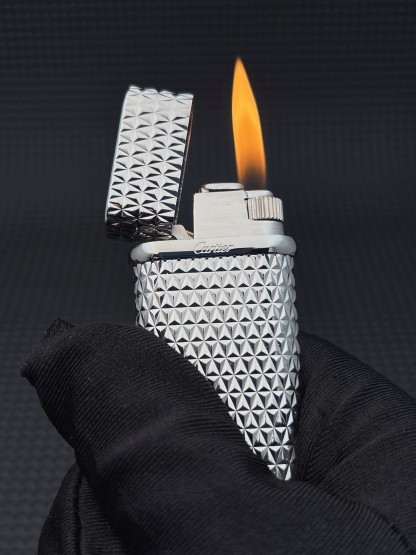 Cartier Lighter Silver Diamond Guilloche Edition With Gift Box
