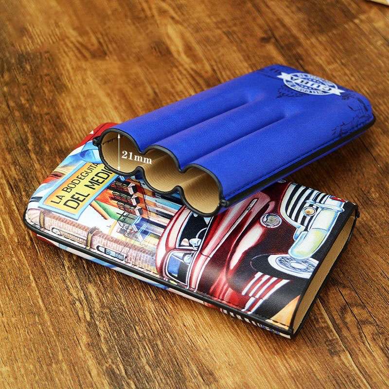 Classic Cigar Case 3er Cuba Edition Leather Travel Cigar Holder with Vintage Havana Design