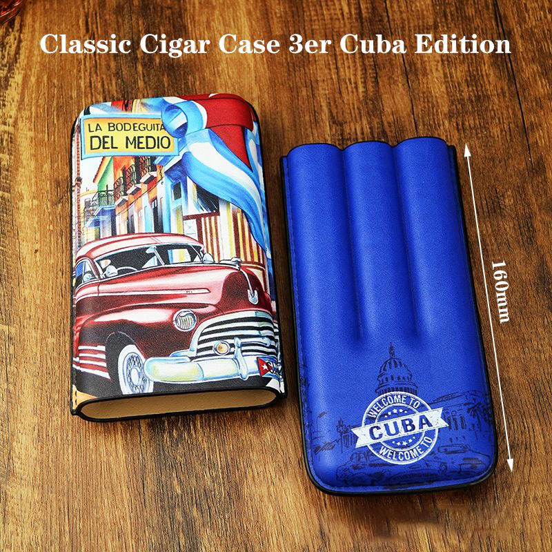Classic Cigar Case 3er Cuba Edition Leather Travel Cigar Holder with Vintage Havana Design