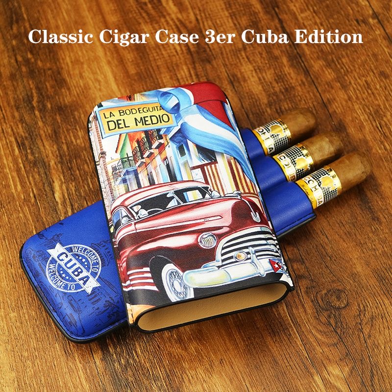 Classic Cigar Case 3er Cuba Edition Leather Travel Cigar Holder with Vintage Havana Design