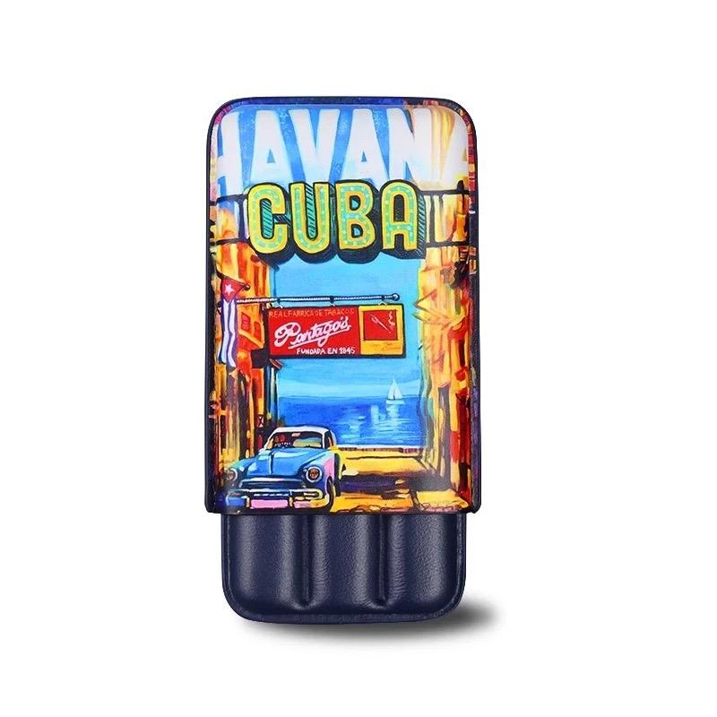 Classic 3 Cigar Case Cuba Edition Vintage Leather Cigar Holder Che Guevara Havana Churchill Travel Portable Cigar Box