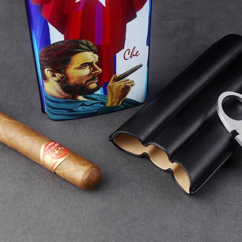 Classic 3 Cigar Case Cuba Edition Vintage Leather Cigar Holder Che Guevara Havana Churchill Travel Portable Cigar Box