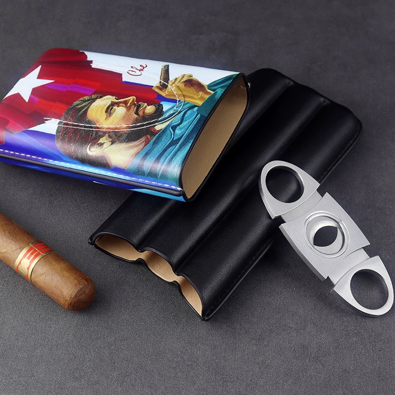 Classic 3 Cigar Case Cuba Edition Vintage Leather Cigar Holder Che Guevara Havana Churchill Travel Portable Cigar Box
