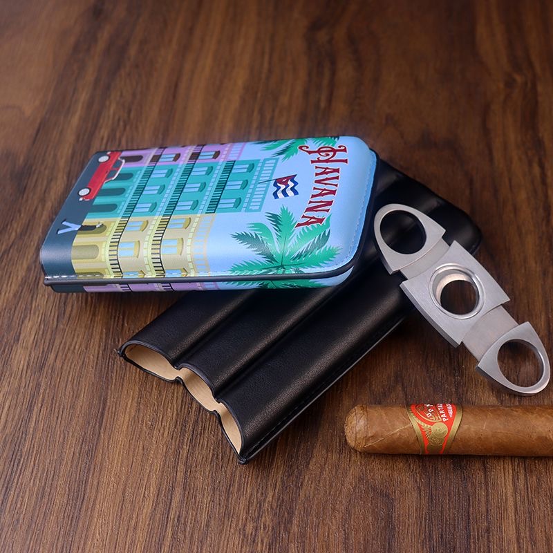 Classic 3 Cigar Case Cuba Edition Vintage Leather Cigar Holder Che Guevara Havana Churchill Travel Portable Cigar Box