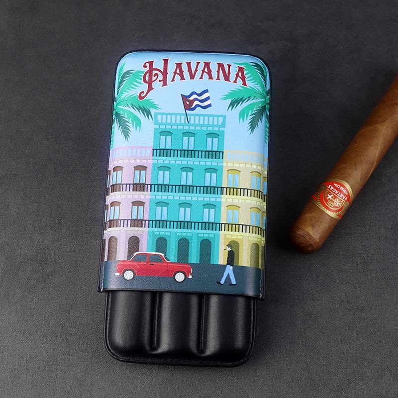 Classic 3 Cigar Case Cuba Edition Vintage Leather Cigar Holder Che Guevara Havana Churchill Travel Portable Cigar Box