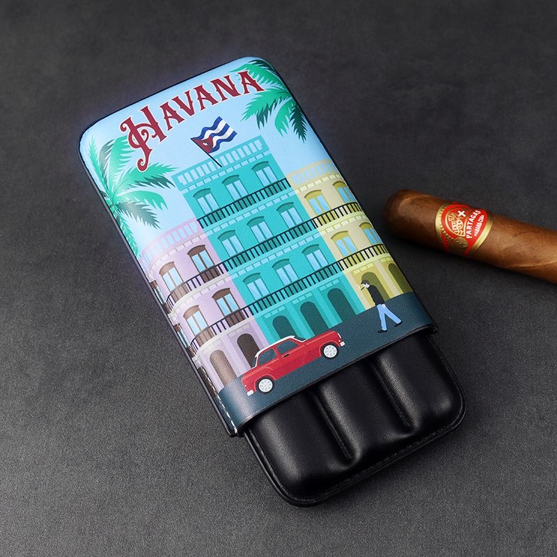 Classic 3 Cigar Case Cuba Edition Vintage Leather Cigar Holder Che Guevara Havana Churchill Travel Portable Cigar Box