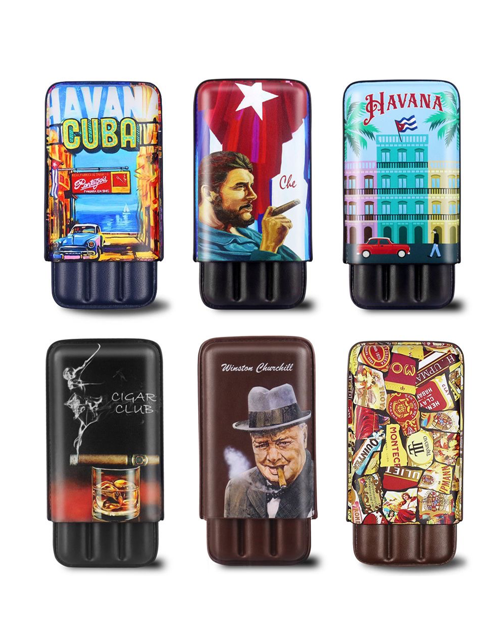 Classic 3 Cigar Case Cuba Edition Vintage Leather Cigar Holder Che Guevara Havana Churchill Travel Portable Cigar Box