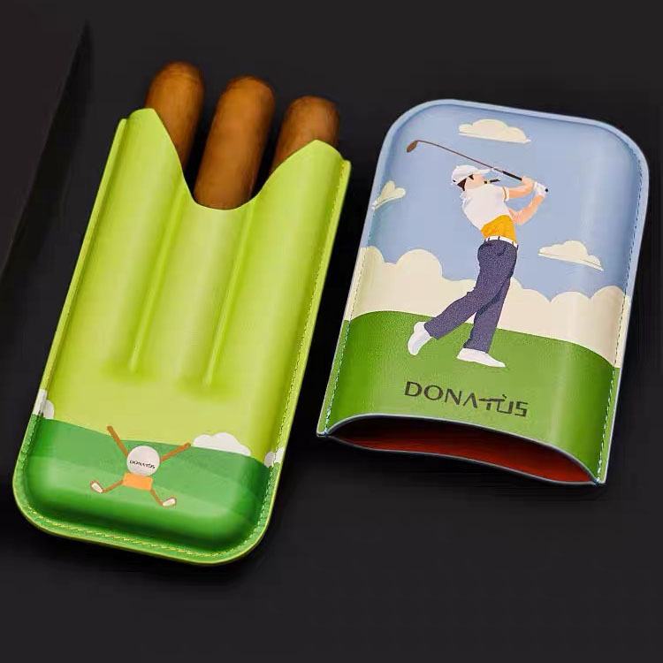 DONATUS Luxury Genuine Leather 3-Cigar Travel Case | Portable Humidor Sleeve with Humidity Protection