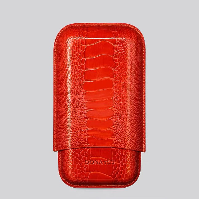 DONATUS Ostrich Leather 3-Cigar Travel Case Humidor Sleeve | Luxury Edition
