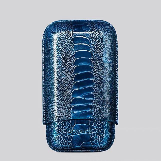 DONATUS Ostrich Leather 3-Cigar Travel Case Humidor Sleeve | Luxury Edition
