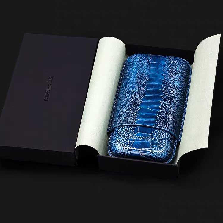 DONATUS Ostrich Leather 3-Cigar Travel Case Humidor Sleeve | Luxury Edition