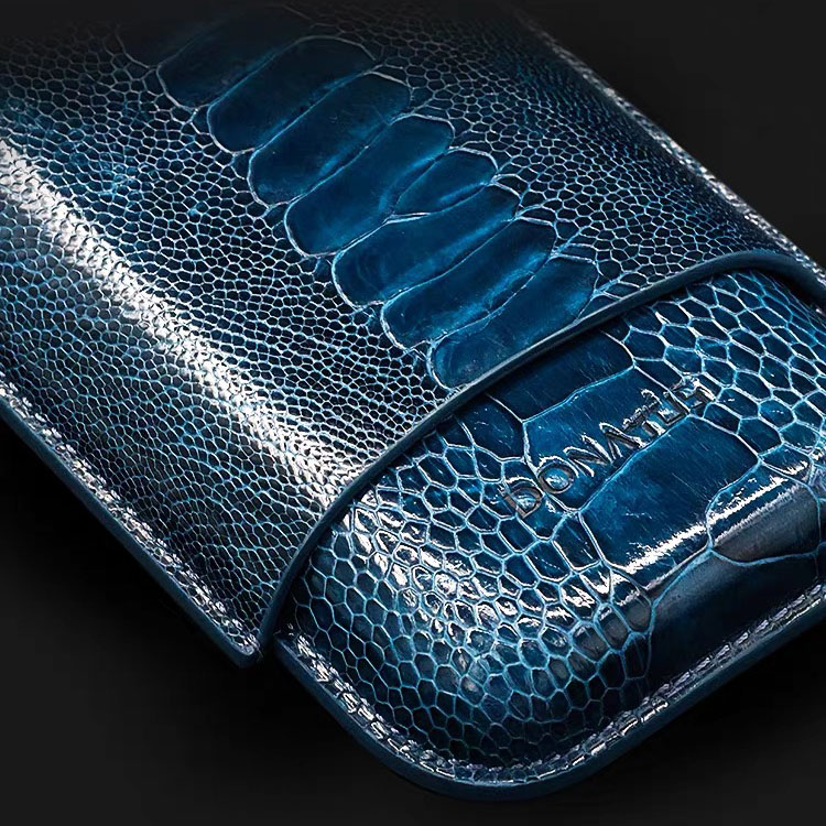 DONATUS Ostrich Leather 3-Cigar Travel Case Humidor Sleeve | Luxury Edition
