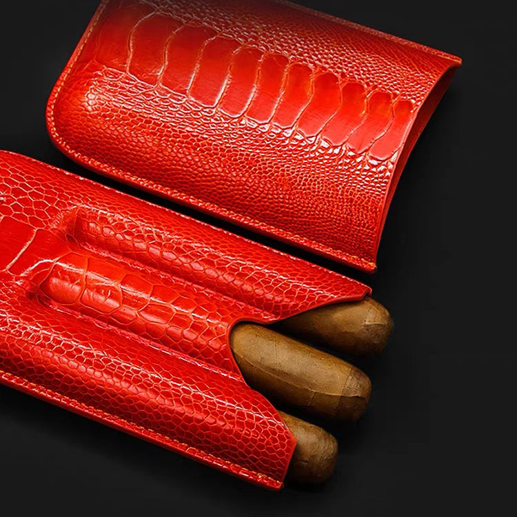 DONATUS Ostrich Leather 3-Cigar Travel Case Humidor Sleeve | Luxury Edition