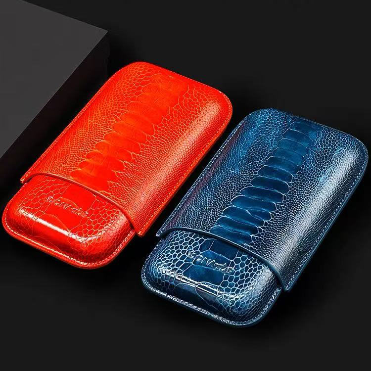 DONATUS Ostrich Leather 3-Cigar Travel Case Humidor Sleeve | Luxury Edition