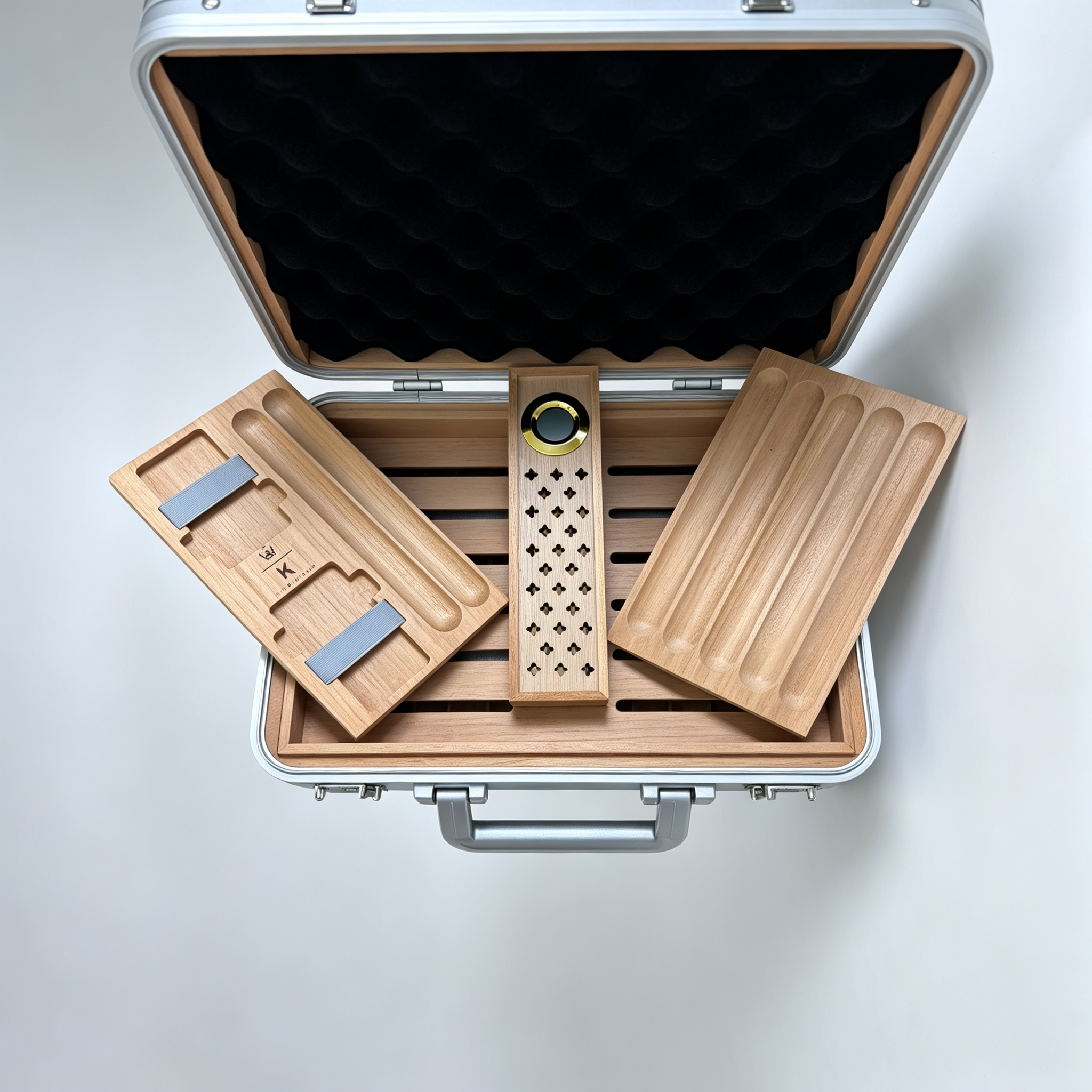 Large Aluminum Travel Humidor Case | Double Layer Luxury Storage Box