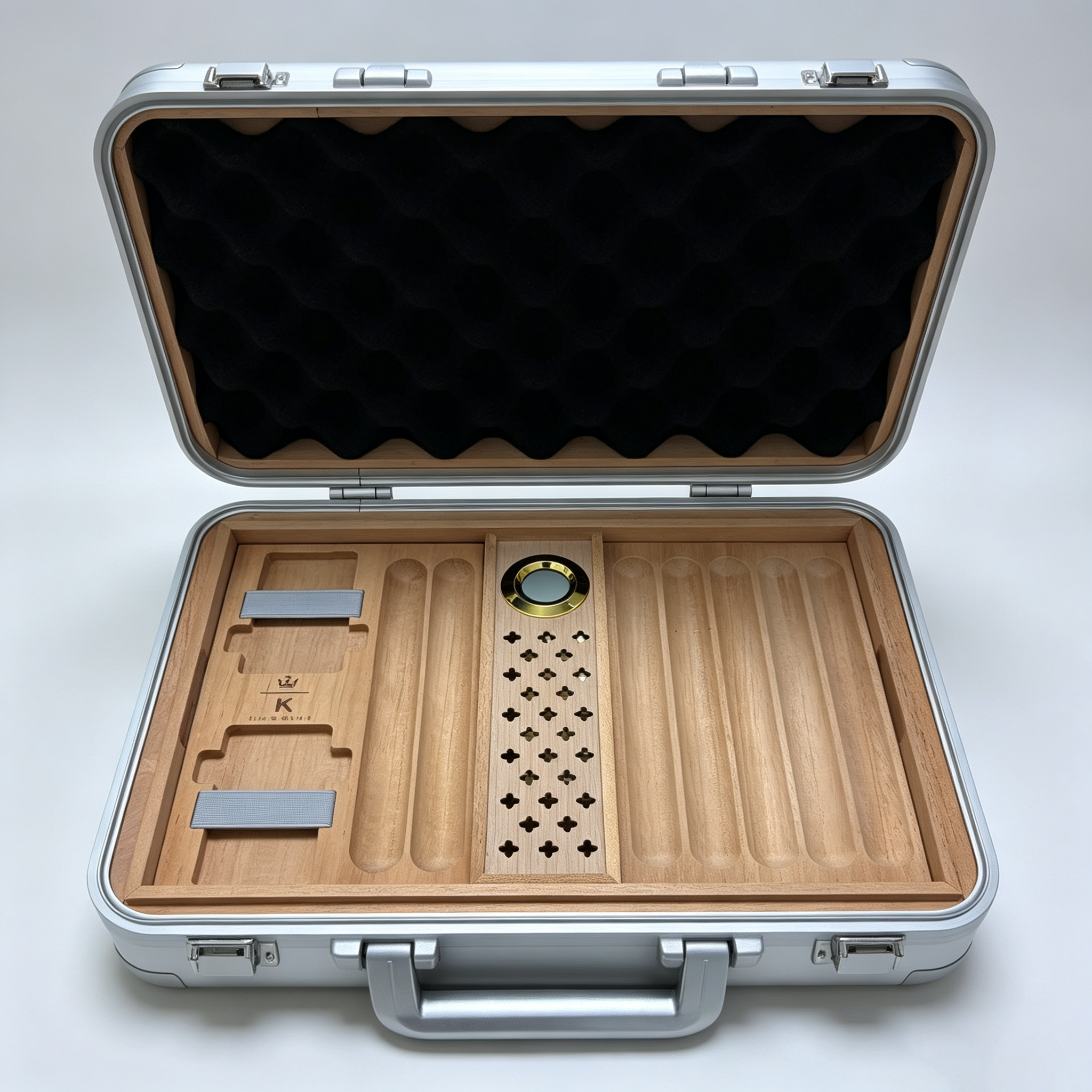 Large Aluminum Travel Humidor Case | Double Layer Luxury Storage Box