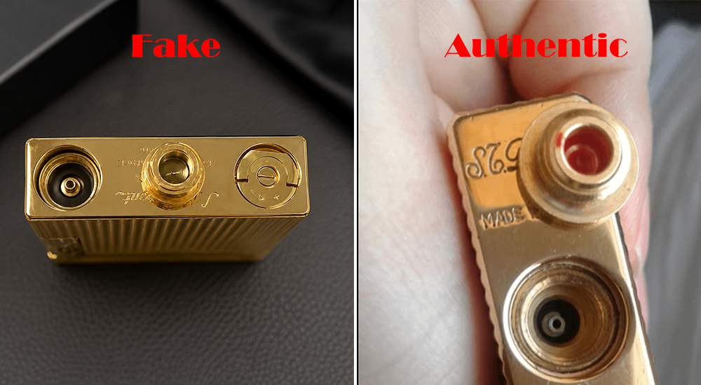 Authentic vs Fake ST Dupont Lighter Refill Cap Color Comparison