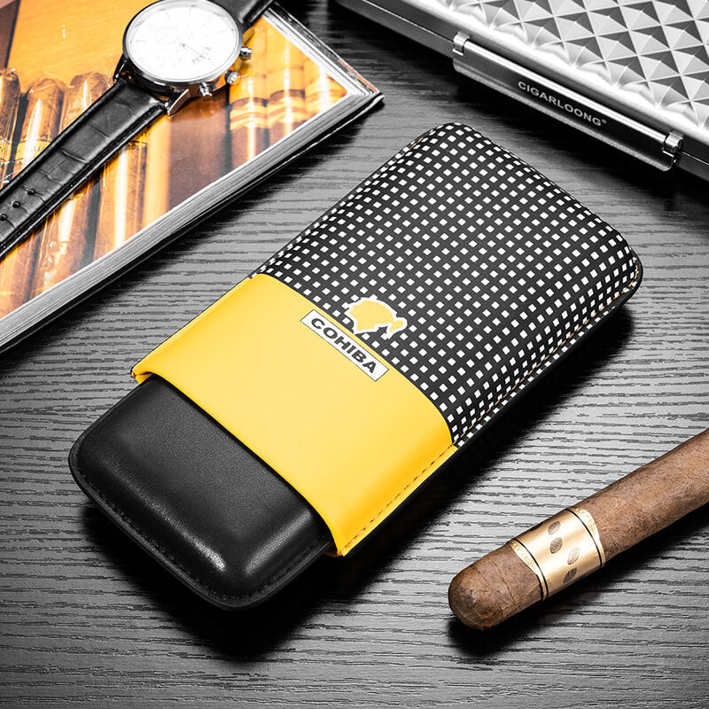 Cohiba Leather Cigar Case | Portable 3-Cigar Holder with Gift Box