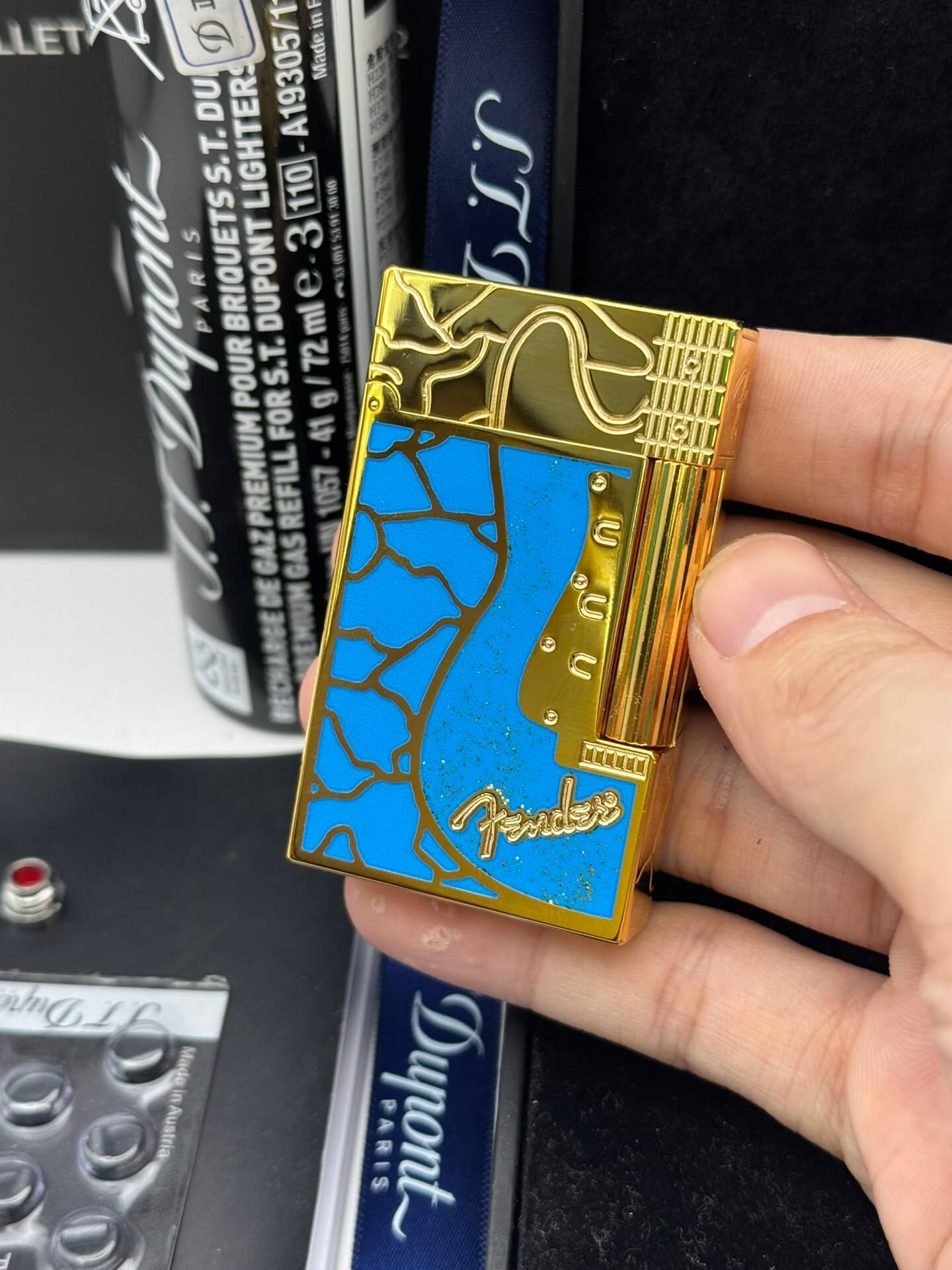 ST Dupont Ligne 2 Fender Lacquered Blue & Gold Lighter